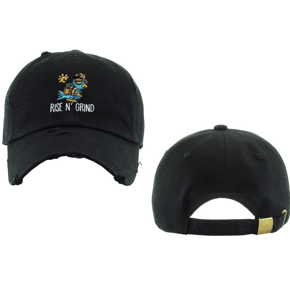 Rise N' Grind Black Distressed Style Dad Hat